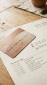A credit card resting on a paper account statement with a handwritten balance noted beside it