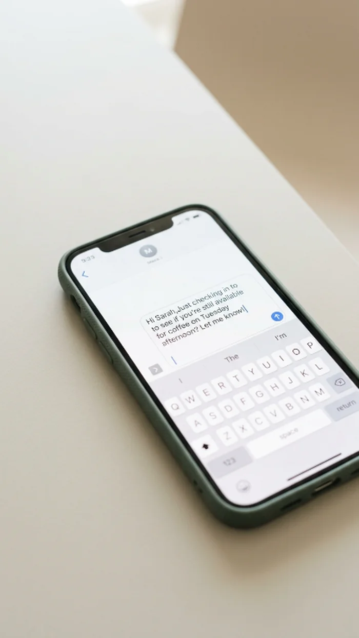 A smartphone screen with a drafted, unsent text message and a blinking cursor
