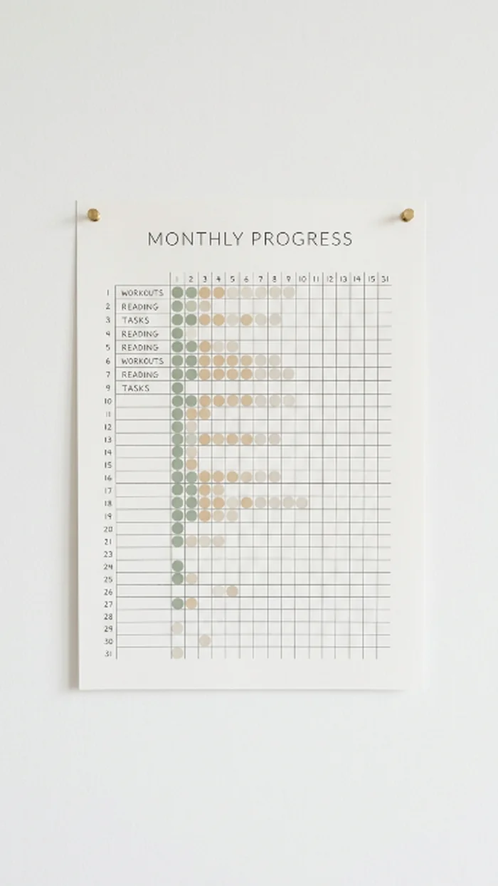 A simple paper sticker progress chart pinned to a wall, partially filled in with stickers